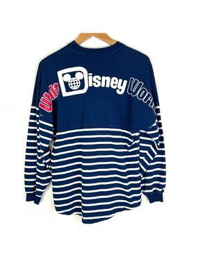 Disney World Parks Navy White Stripe Spirit Jersey Sweatshirt Oversized XS